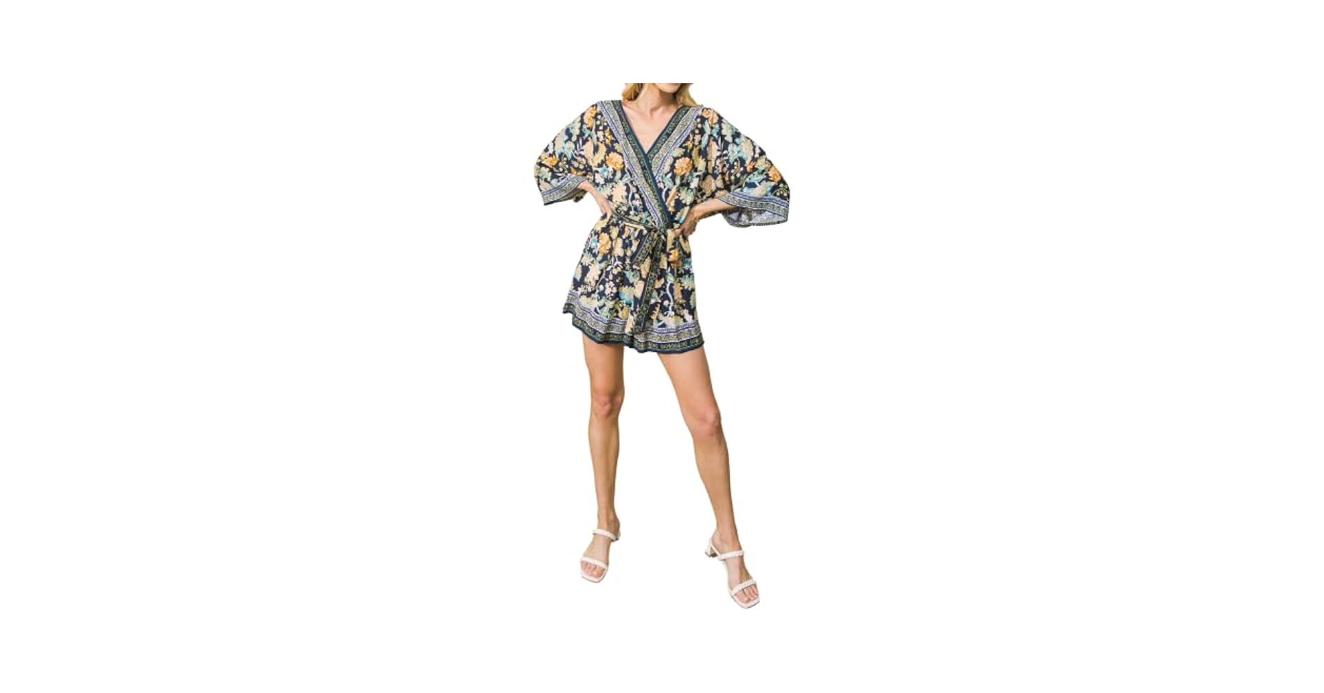 Amazon.com: Kimono Wrap Floral Boho Romper - Sleeves Self